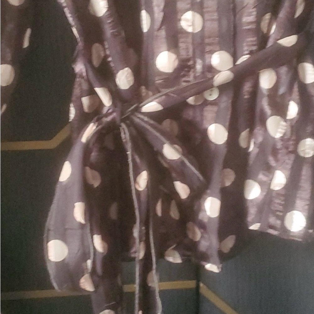 Joseph Ribkoff Long Sleeve Wrap Blouse in Deep Brown with Ivory Polka Dots - Picture 2 of 4